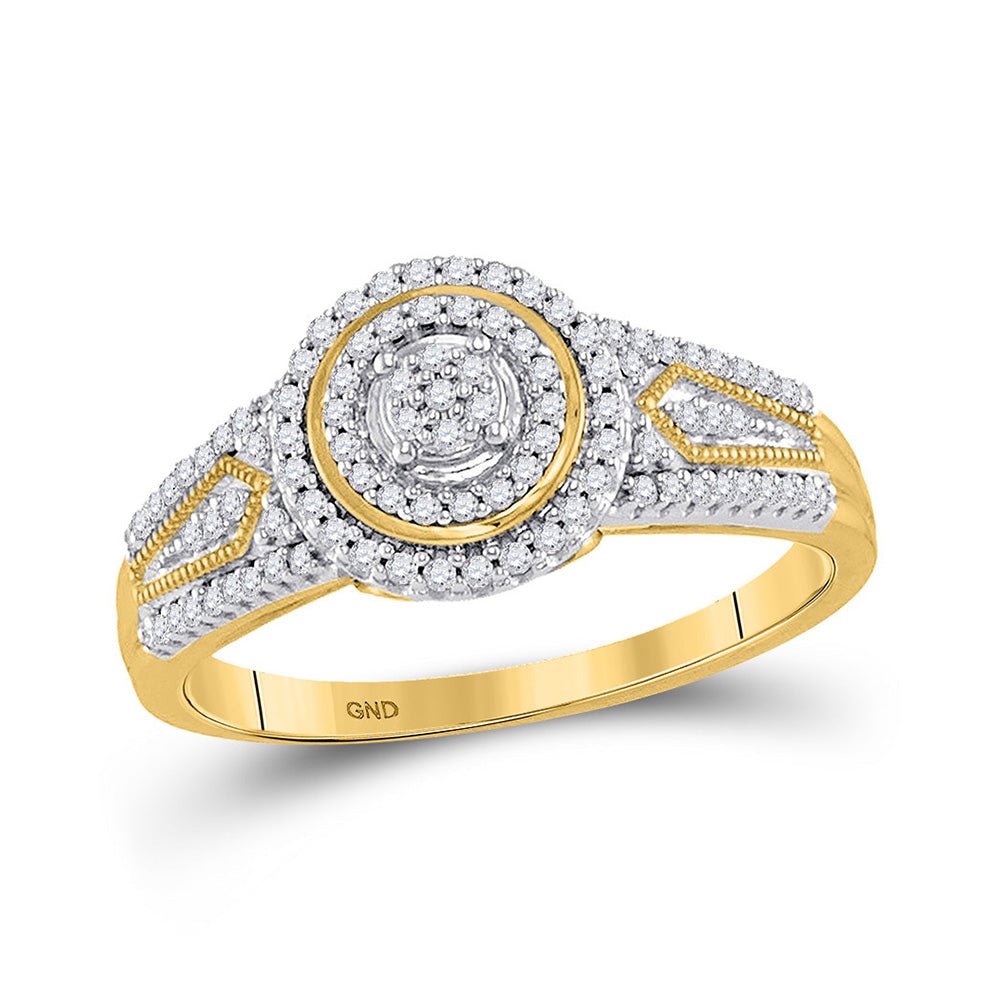 Diamond Cluster Ring | 10kt Yellow Gold Womens Round Diamond Circle Cluster Ring 1/4 Cttw | Splendid Jewellery GND