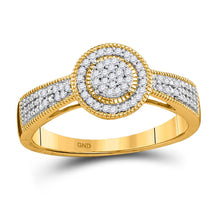 Load image into Gallery viewer, Captivating Brilliance: 10kt Yellow Gold Diamond Circle Cluster Ring product  Top View from Splendid Jewellery