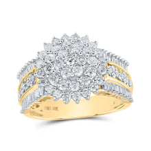 Load image into Gallery viewer, Radiant Elegance: 10kt Yellow Gold Womens Round Diamond Cluster Ring 1-1/2 Cttw product  Top View from Splendid Jewellery