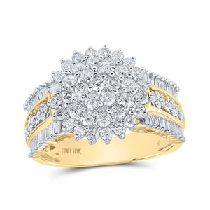 Diamond Cluster Ring | 10kt Yellow Gold Womens Round Diamond Cluster Ring 1-1/2 Cttw | Splendid Jewellery GND