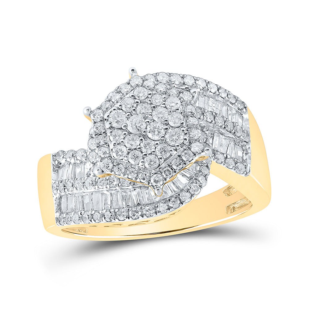 Diamond Cluster Ring | 10kt Yellow Gold Womens Round Diamond Cluster Ring 1 Cttw | Splendid Jewellery GND