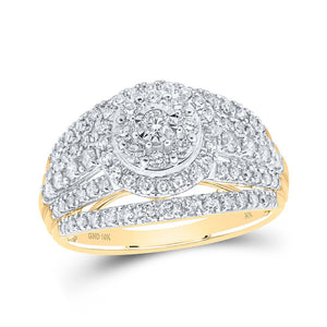 Diamond Cluster Ring | 10kt Yellow Gold Womens Round Diamond Cluster Ring 1 Cttw | Splendid Jewellery GND