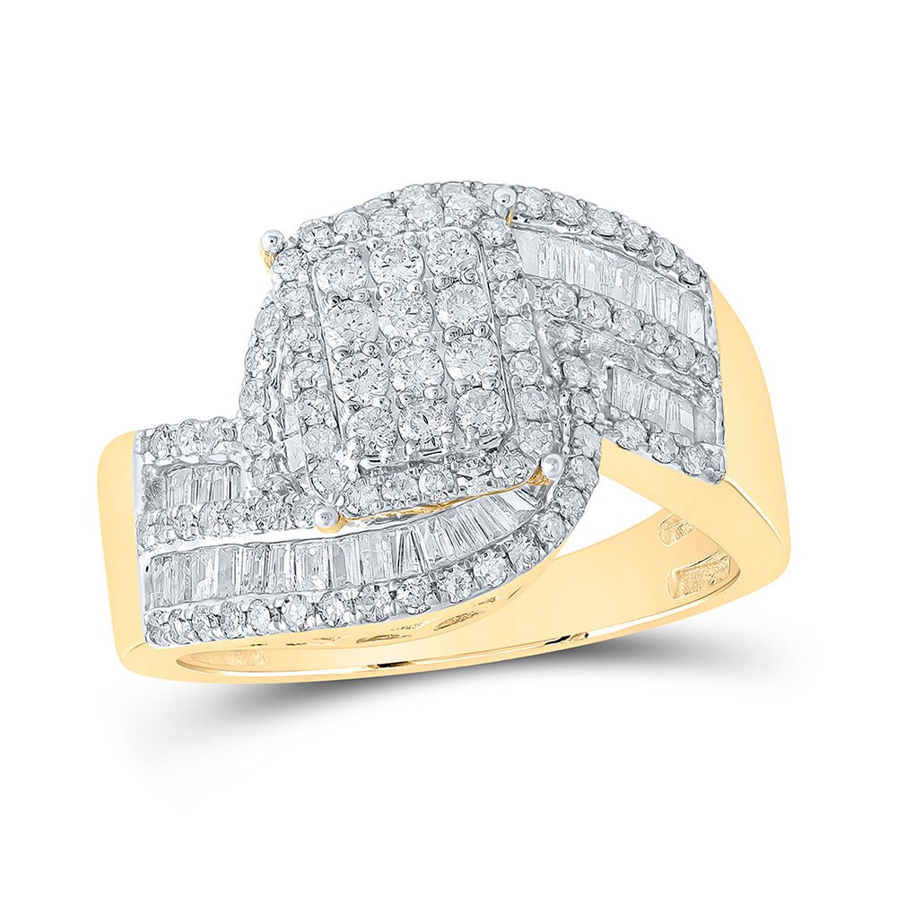 Diamond Cluster Ring | 10kt Yellow Gold Womens Round Diamond Cluster Ring 1 Cttw | Splendid Jewellery GND