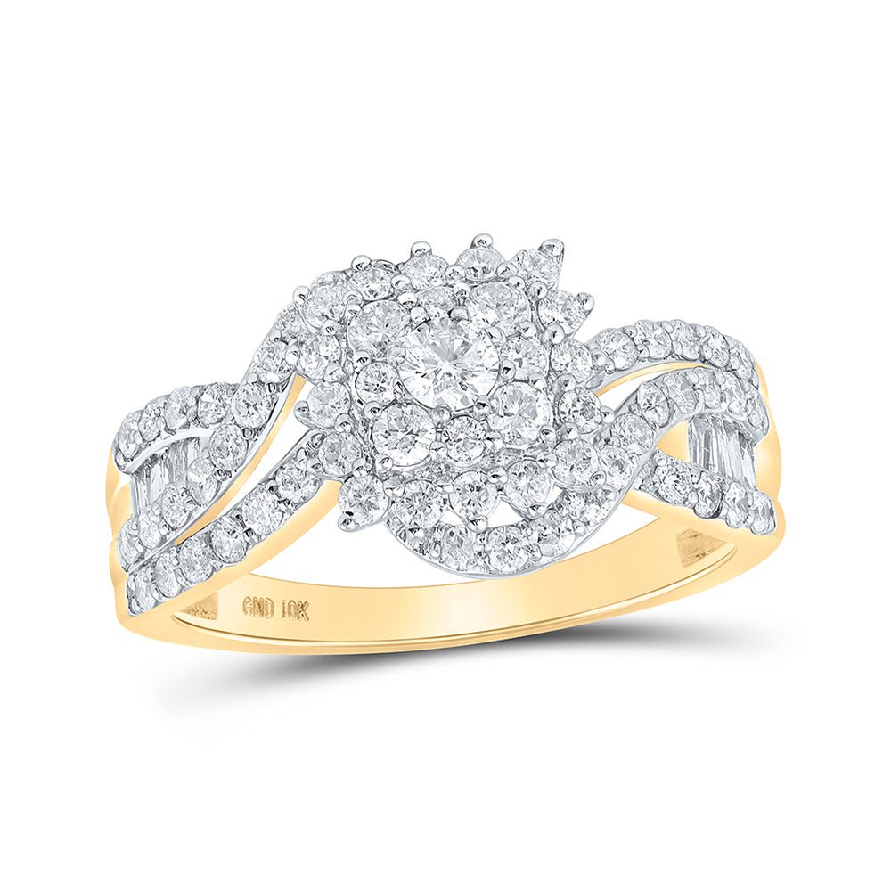 Diamond Cluster Ring | 10kt Yellow Gold Womens Round Diamond Cluster Ring 1 Cttw | Splendid Jewellery GND