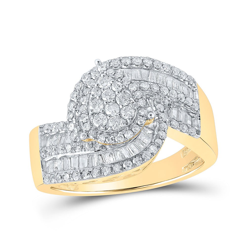 Diamond Cluster Ring | 10kt Yellow Gold Womens Round Diamond Cluster Ring 1 Cttw | Splendid Jewellery GND