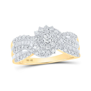 Diamond Cluster Ring | 10kt Yellow Gold Womens Round Diamond Cluster Ring 1 Cttw | Splendid Jewellery GND