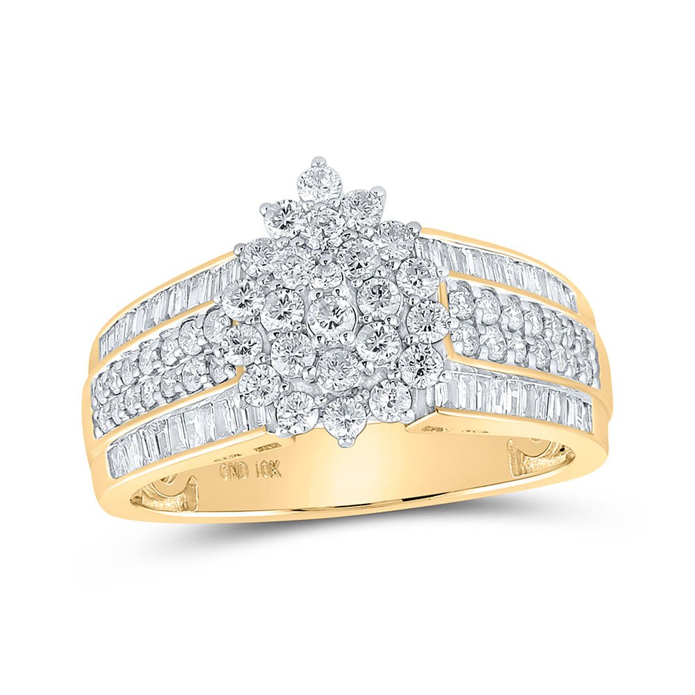 Diamond Cluster Ring | 10kt Yellow Gold Womens Round Diamond Cluster Ring 1 Cttw | Splendid Jewellery GND