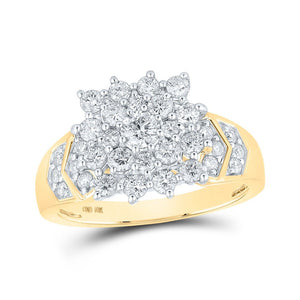 Diamond Cluster Ring | 10kt Yellow Gold Womens Round Diamond Cluster Ring 1 Cttw | Splendid Jewellery GND