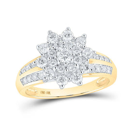 Radiant Brilliance: 10kt Yellow Gold Womens Round Diamond Cluster Ring 1 Cttw product  Top View from Splendid Jewellery