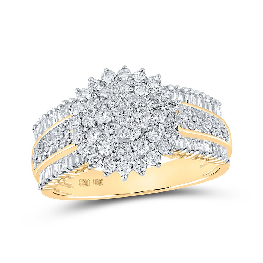 Diamond Cluster Ring | 10kt Yellow Gold Womens Round Diamond Cluster Ring 1 Cttw | Splendid Jewellery GND