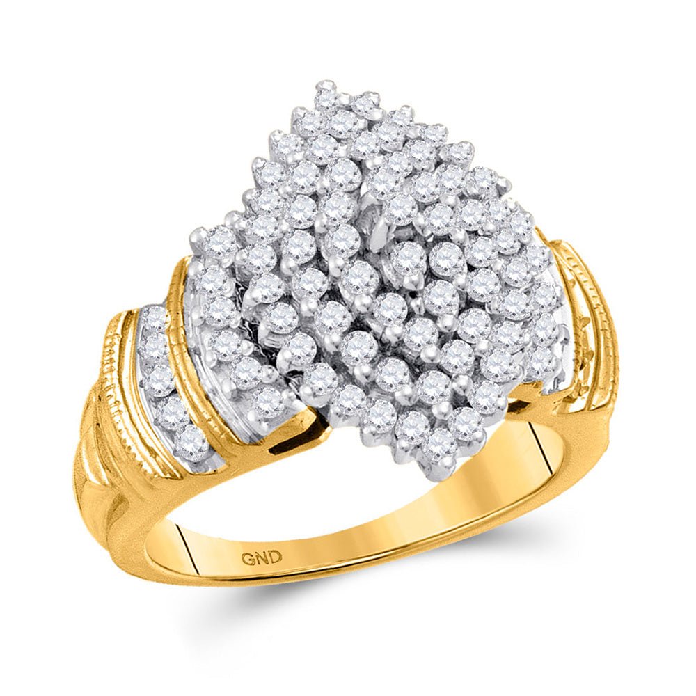 Diamond Cluster Ring | 10kt Yellow Gold Womens Round Diamond Cluster Ring 1 Cttw | Splendid Jewellery GND