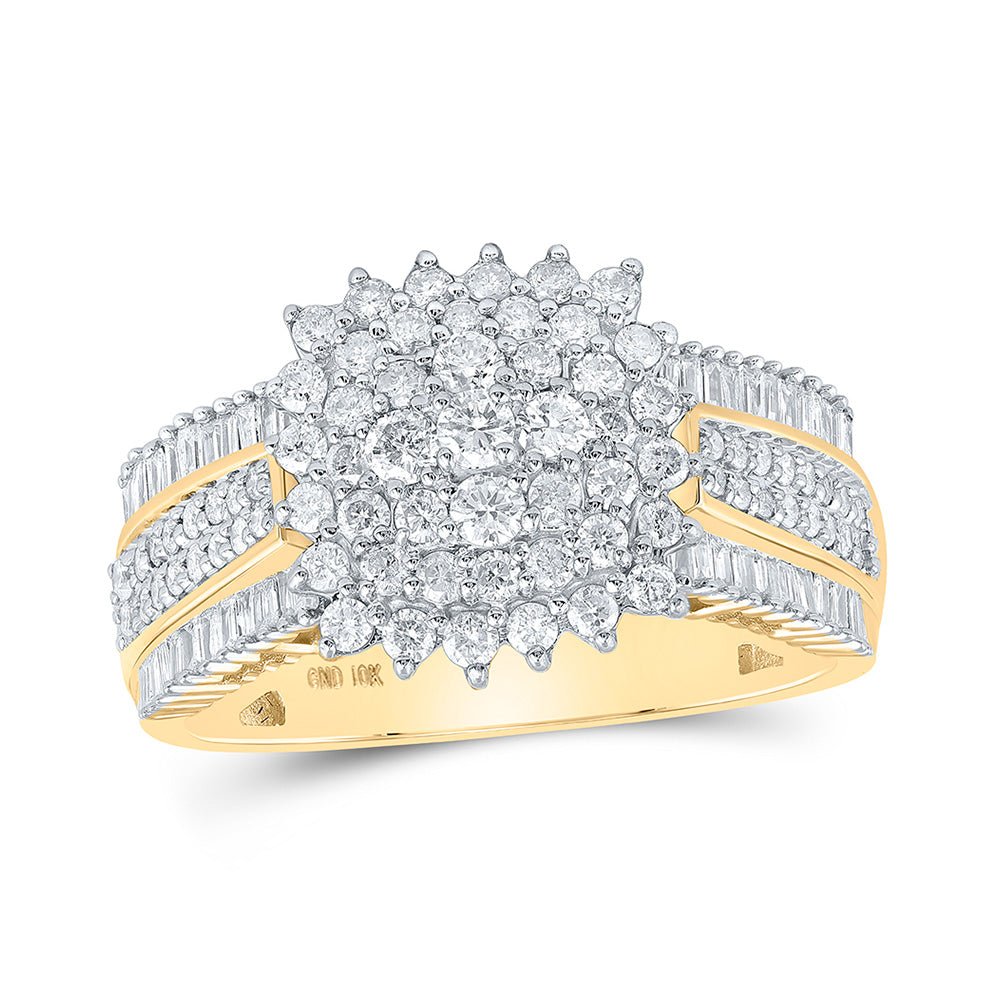 Diamond Cluster Ring | 10kt Yellow Gold Womens Round Diamond Cluster Ring 1 Cttw | Splendid Jewellery GND