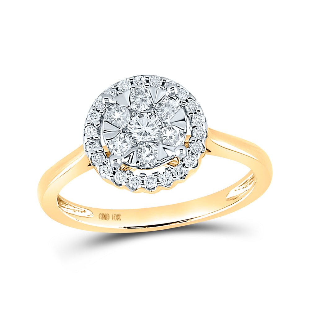 Diamond Cluster Ring | 10kt Yellow Gold Womens Round Diamond Cluster Ring 1/2 Cttw | Splendid Jewellery GND