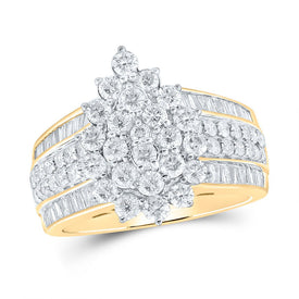 Radiant Brilliance: 10kt Yellow Gold Womens Round Diamond Cluster Ring 2 Cttw product  Top View from Splendid Jewellery