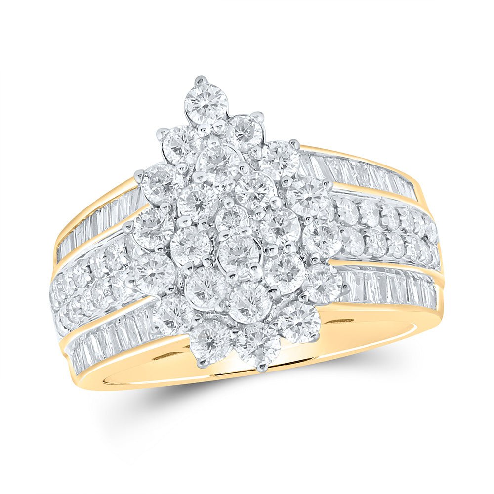 Diamond Cluster Ring | 10kt Yellow Gold Womens Round Diamond Cluster Ring 2 Cttw | Splendid Jewellery GND