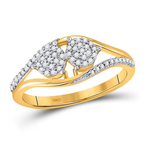 Diamond Cluster Ring | 10kt Yellow Gold Womens Round Diamond Double Cluster Ring 1/6 Cttw | Splendid Jewellery GND