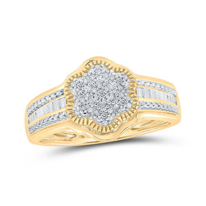 Diamond Cluster Ring | 10kt Yellow Gold Womens Round Diamond Flower Cluster Ring 1/12 Cttw | Splendid Jewellery GND