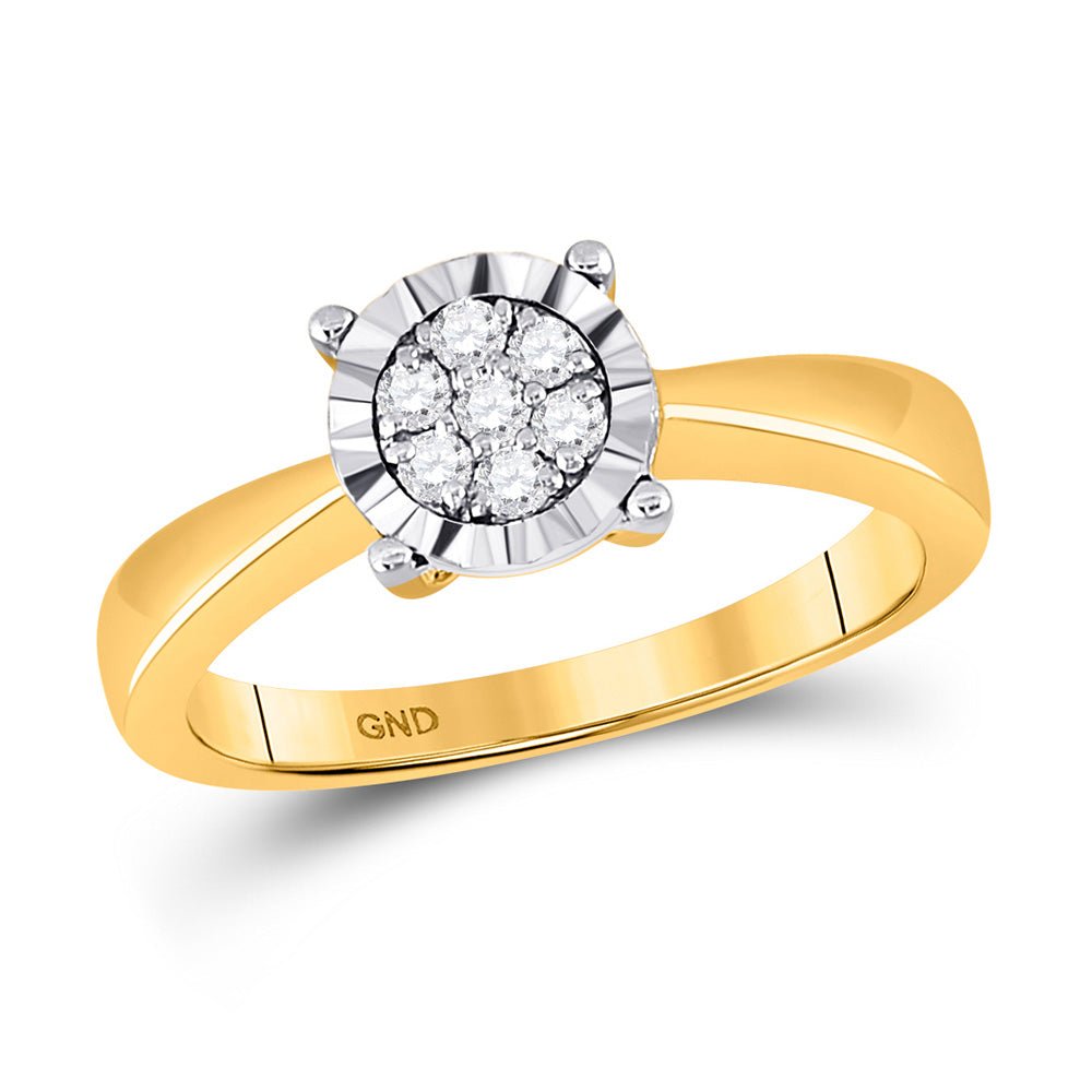 Diamond Cluster Ring | 10kt Yellow Gold Womens Round Diamond Flower Cluster Ring 1/6 Cttw | Splendid Jewellery GND