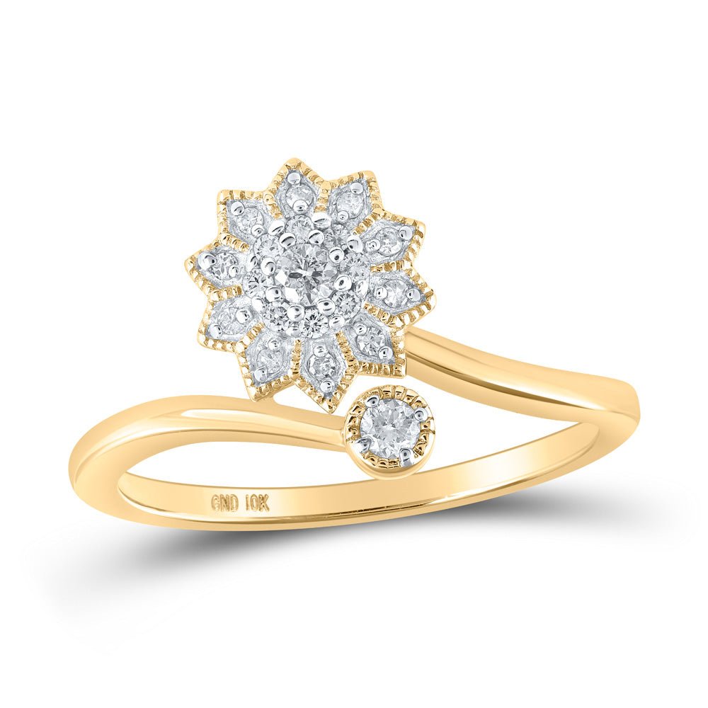 Diamond Cluster Ring | 10kt Yellow Gold Womens Round Diamond Flower Cluster Ring 1/6 Cttw | Splendid Jewellery GND