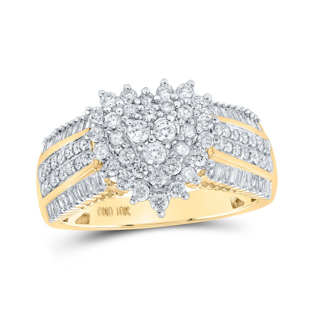 Diamond Cluster Ring | 10kt Yellow Gold Womens Round Diamond Heart Ring 1 Cttw | Splendid Jewellery GND