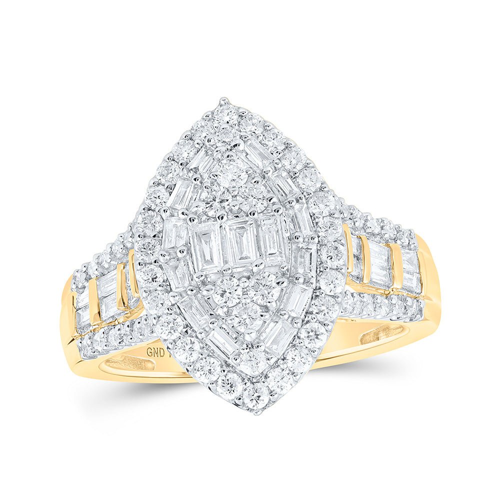 Diamond Cluster Ring | 10kt Yellow Gold Womens Round Diamond Marquise-shape Cluster Ring 1 Cttw | Splendid Jewellery GND