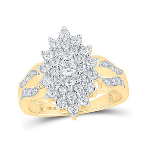 Diamond Cluster Ring | 10kt Yellow Gold Womens Round Diamond Marquise-shape Cluster Ring 1 Cttw | Splendid Jewellery GND