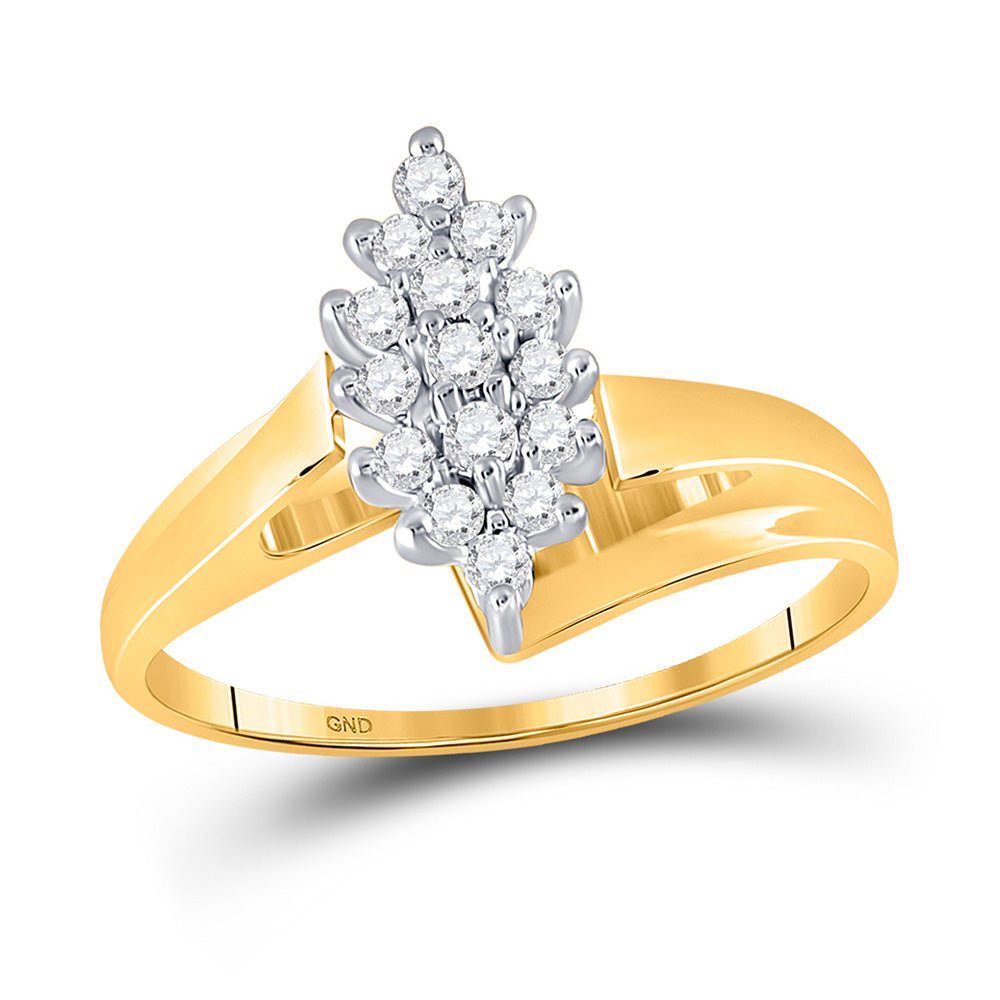 Diamond Cluster Ring | 10kt Yellow Gold Womens Round Diamond Marquise-shape Cluster Ring 1/4 Cttw | Splendid Jewellery GND