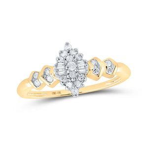 Diamond Cluster Ring | 10kt Yellow Gold Womens Round Diamond Marquise-shape Cluster Ring 1/4 Cttw | Splendid Jewellery GND