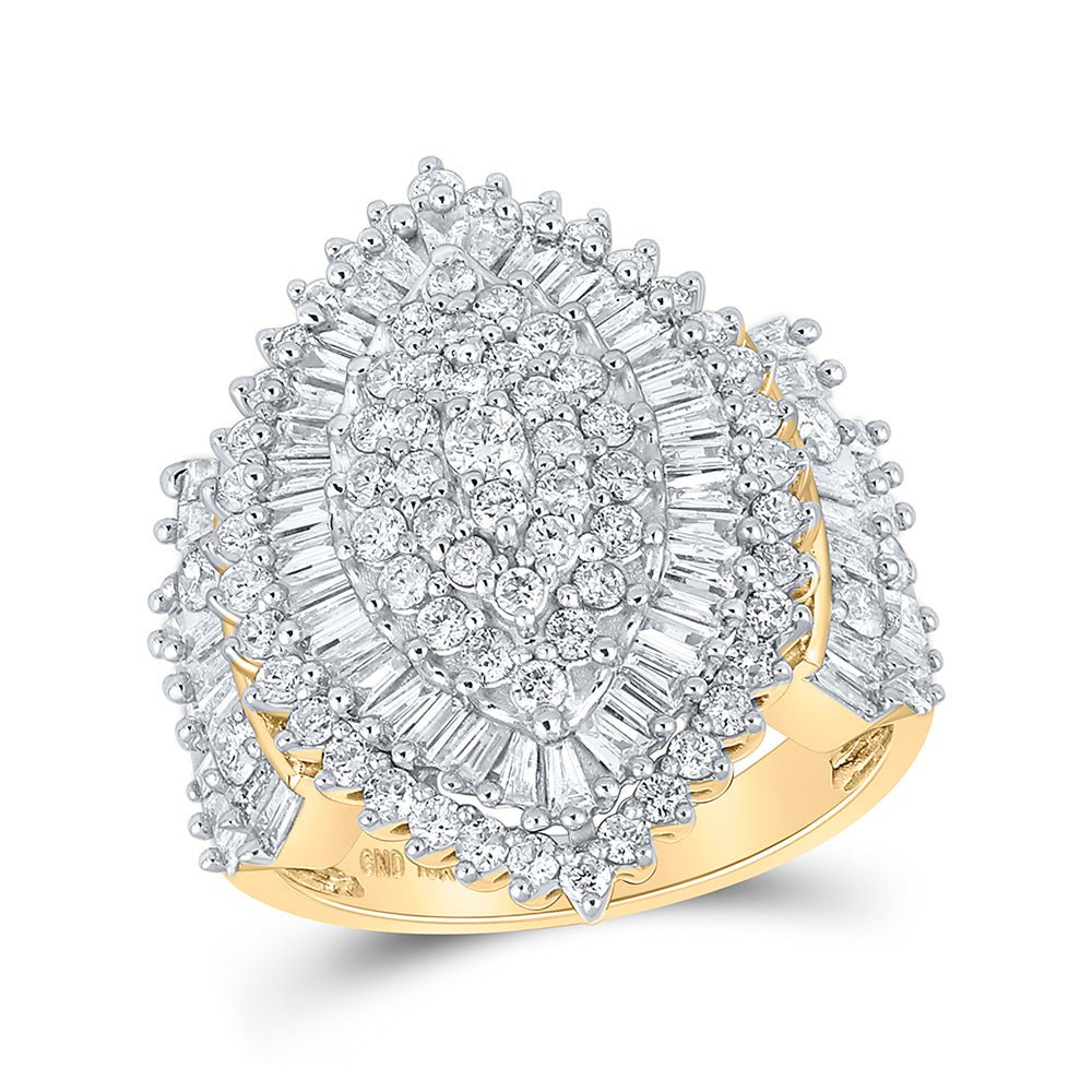 Diamond Cluster Ring | 10kt Yellow Gold Womens Round Diamond Marquise-shape Cluster Ring 2 Cttw | Splendid Jewellery GND