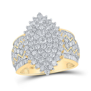 Diamond Cluster Ring | 10kt Yellow Gold Womens Round Diamond Marquise-shape Cluster Ring 2 Cttw | Splendid Jewellery GND