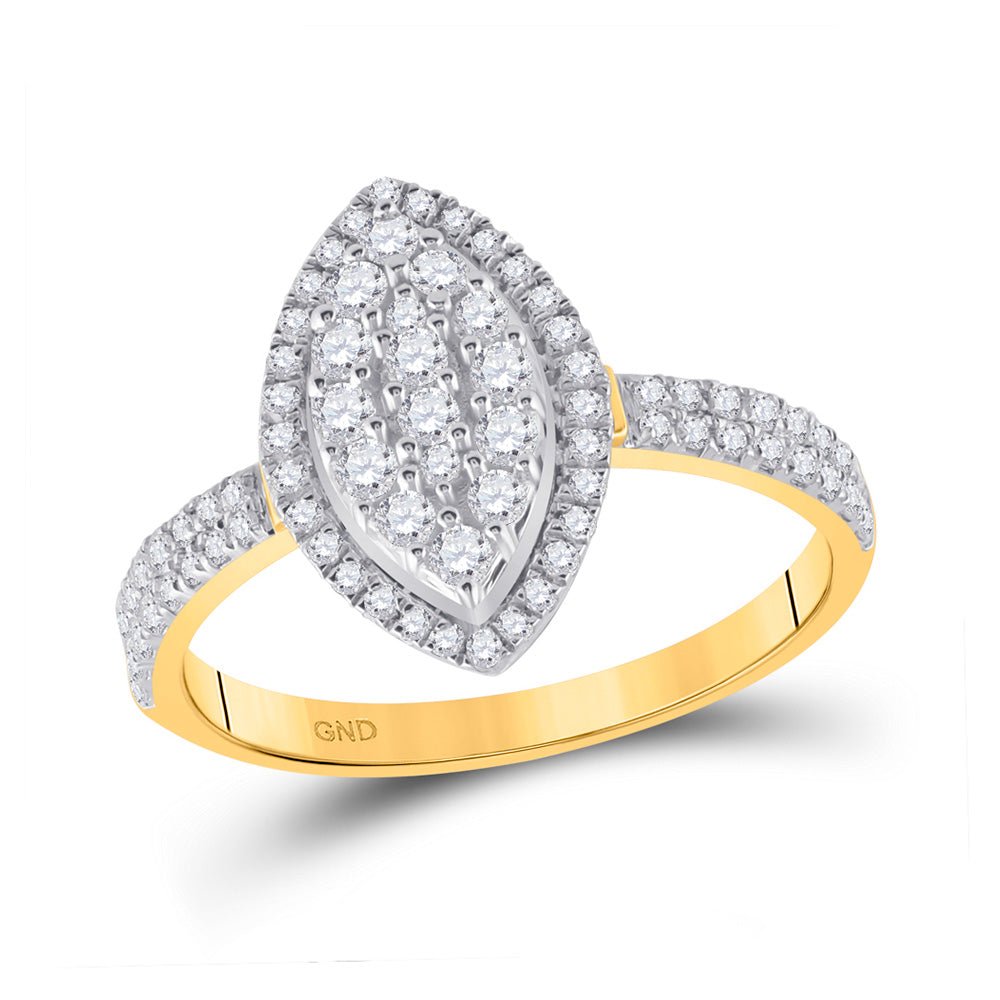 Diamond Cluster Ring | 10kt Yellow Gold Womens Round Diamond Marquise-shape Cluster Ring 5/8 Cttw | Splendid Jewellery GND