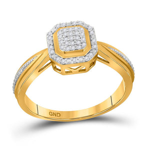 Diamond Cluster Ring | 10kt Yellow Gold Womens Round Diamond Octagon Cluster Ring 1/10 Cttw | Splendid Jewellery GND