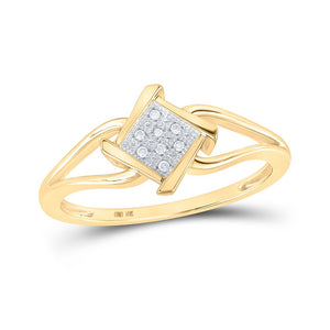 Diamond Cluster Ring | 10kt Yellow Gold Womens Round Diamond Offset Square Ring .03 Cttw | Splendid Jewellery GND