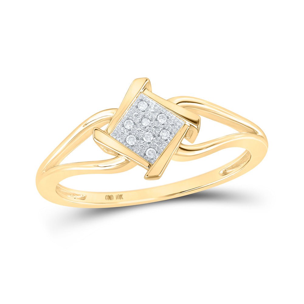 Diamond Cluster Ring | 10kt Yellow Gold Womens Round Diamond Offset Square Ring .03 Cttw | Splendid Jewellery GND