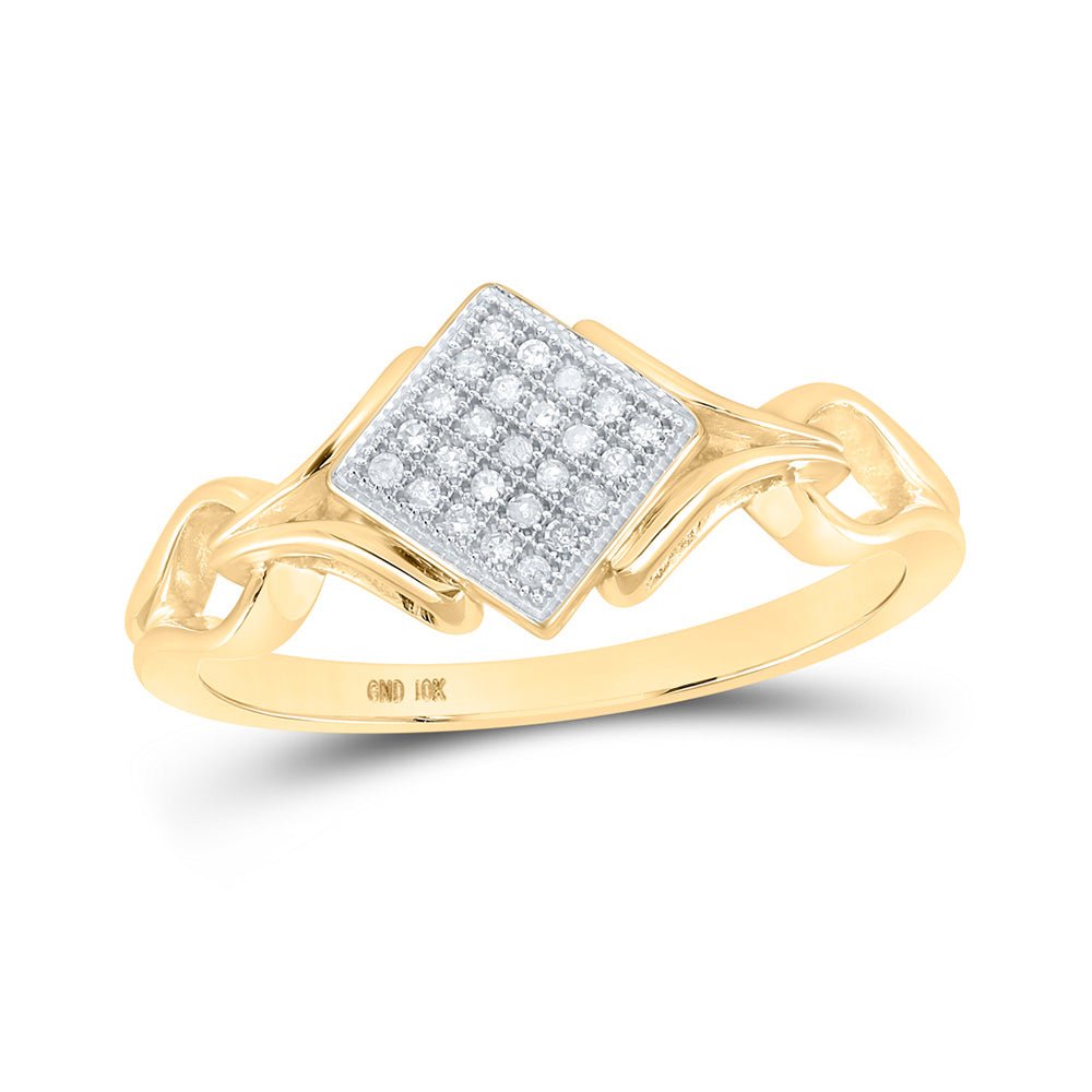 Diamond Cluster Ring | 10kt Yellow Gold Womens Round Diamond Offset Square Ring 1/12 Cttw | Splendid Jewellery GND