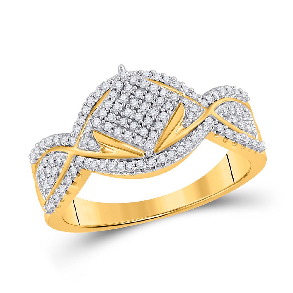 Diamond Cluster Ring | 10kt Yellow Gold Womens Round Diamond Offset Square Ring 1/3 Cttw | Splendid Jewellery GND