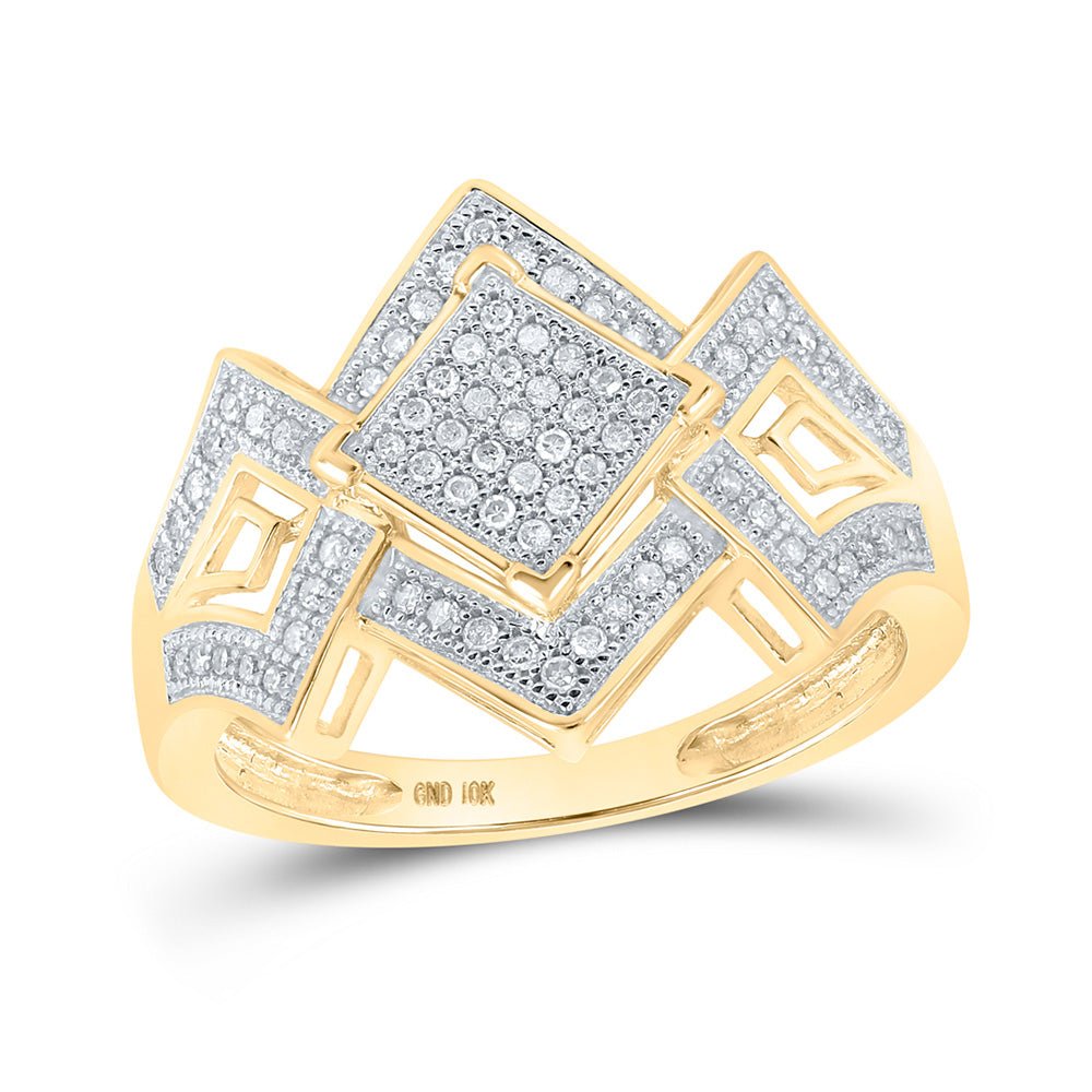 Diamond Cluster Ring | 10kt Yellow Gold Womens Round Diamond Offset Square Ring 1/4 Cttw | Splendid Jewellery GND