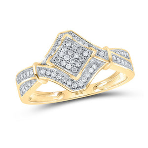 Diamond Cluster Ring | 10kt Yellow Gold Womens Round Diamond Offset Square Ring 1/5 Cttw | Splendid Jewellery GND