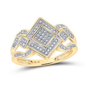 Diamond Cluster Ring | 10kt Yellow Gold Womens Round Diamond Offset Square Ring 1/5 Cttw | Splendid Jewellery GND