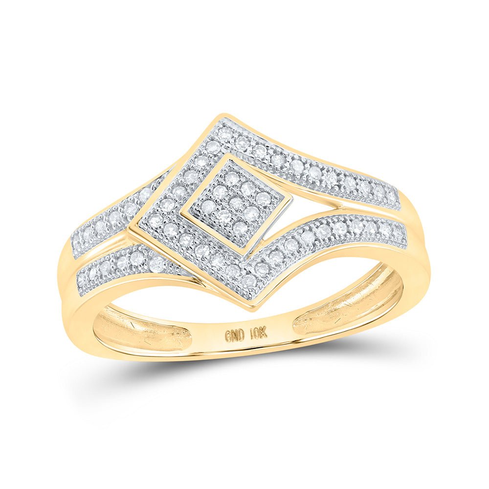 Diamond Cluster Ring | 10kt Yellow Gold Womens Round Diamond Offset Square Ring 1/6 Cttw | Splendid Jewellery GND