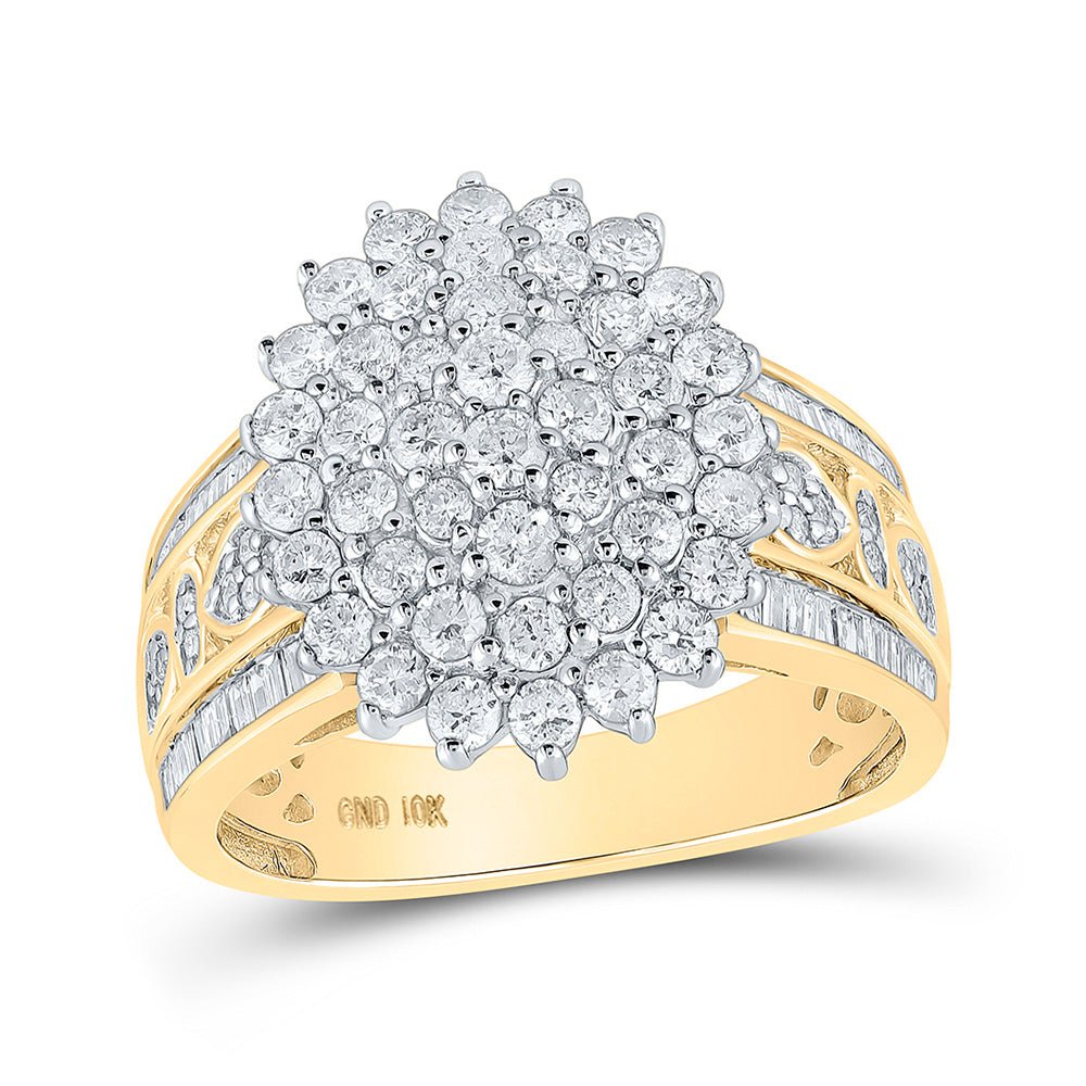 Diamond Cluster Ring | 10kt Yellow Gold Womens Round Diamond Oval Cluster Ring 1-1/2 Cttw | Splendid Jewellery GND