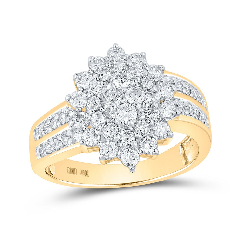 Diamond Cluster Ring | 10kt Yellow Gold Womens Round Diamond Oval Cluster Ring 1 Cttw | Splendid Jewellery GND