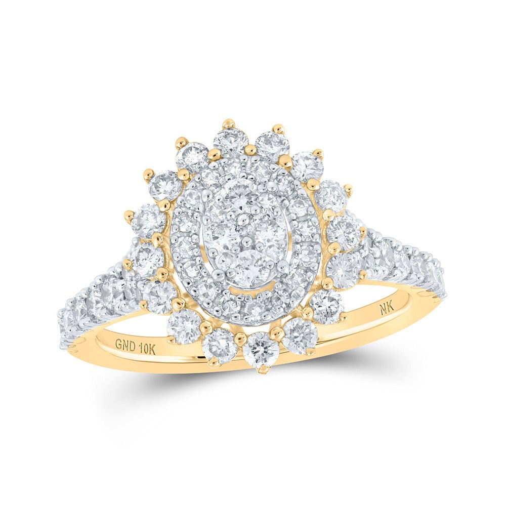 Diamond Cluster Ring | 10kt Yellow Gold Womens Round Diamond Oval Cluster Ring 1 Cttw | Splendid Jewellery GND