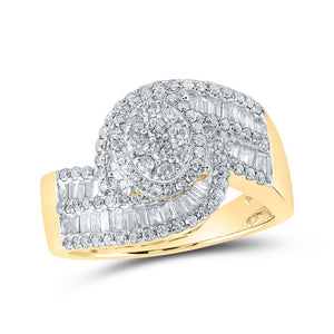 Diamond Cluster Ring | 10kt Yellow Gold Womens Round Diamond Oval Cluster Ring 1 Cttw | Splendid Jewellery GND