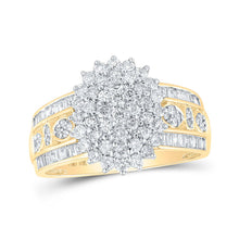 Load image into Gallery viewer, Radiant Elegance: 10kt Yellow Gold Womens Round Diamond Oval Cluster Ring 1 Cttw product  Top View from Splendid Jewellery