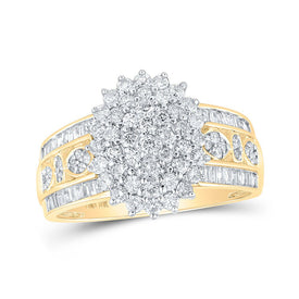 Radiant Elegance: 10kt Yellow Gold Womens Round Diamond Oval Cluster Ring 1 Cttw product  Top View from Splendid Jewellery