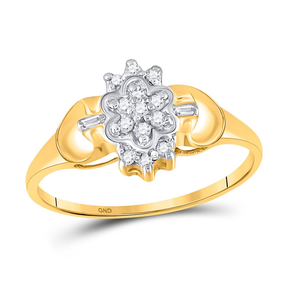 Diamond Cluster Ring | 10kt Yellow Gold Womens Round Diamond Oval Cluster Ring 1/10 Cttw | Splendid Jewellery GND