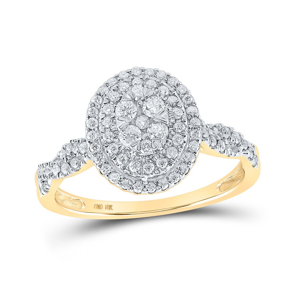 Diamond Cluster Ring | 10kt Yellow Gold Womens Round Diamond Oval Cluster Ring 1/2 Cttw | Splendid Jewellery GND