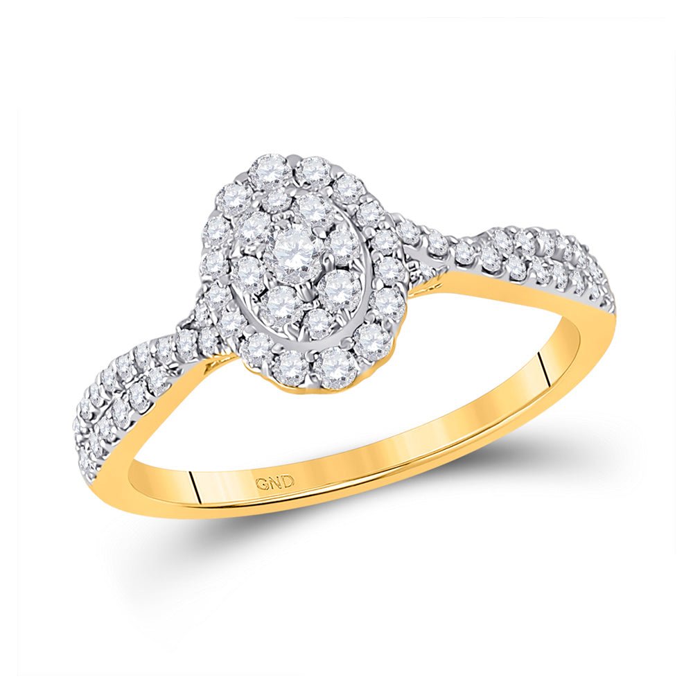 Diamond Cluster Ring | 10kt Yellow Gold Womens Round Diamond Oval Cluster Ring 1/2 Cttw | Splendid Jewellery GND