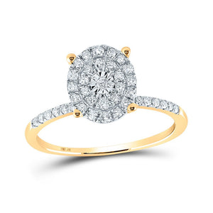 Diamond Cluster Ring | 10kt Yellow Gold Womens Round Diamond Oval Cluster Ring 1/3 Cttw | Splendid Jewellery GND